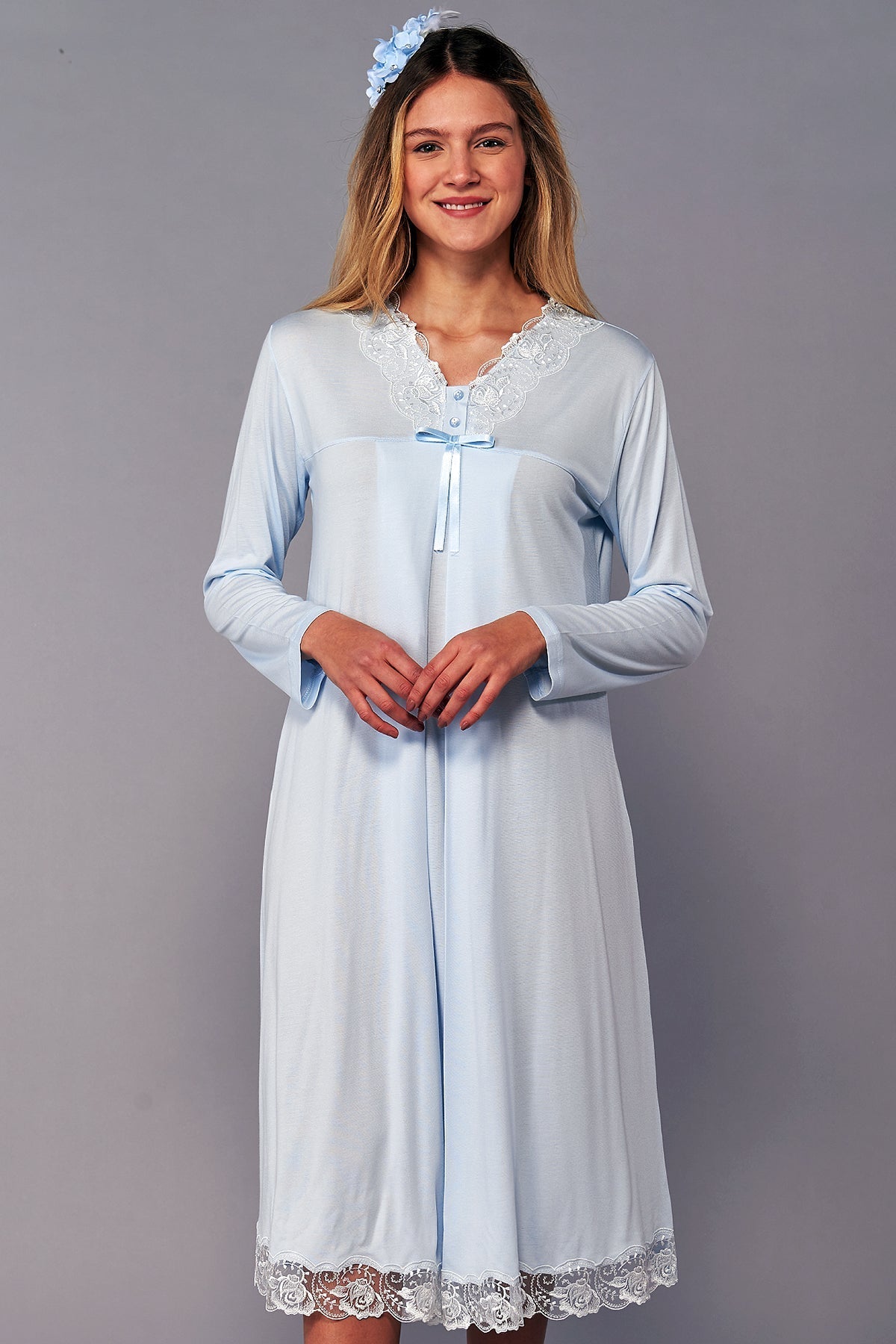 Lace Skirt Maternity & Nursing Nightgown Blue - 4100