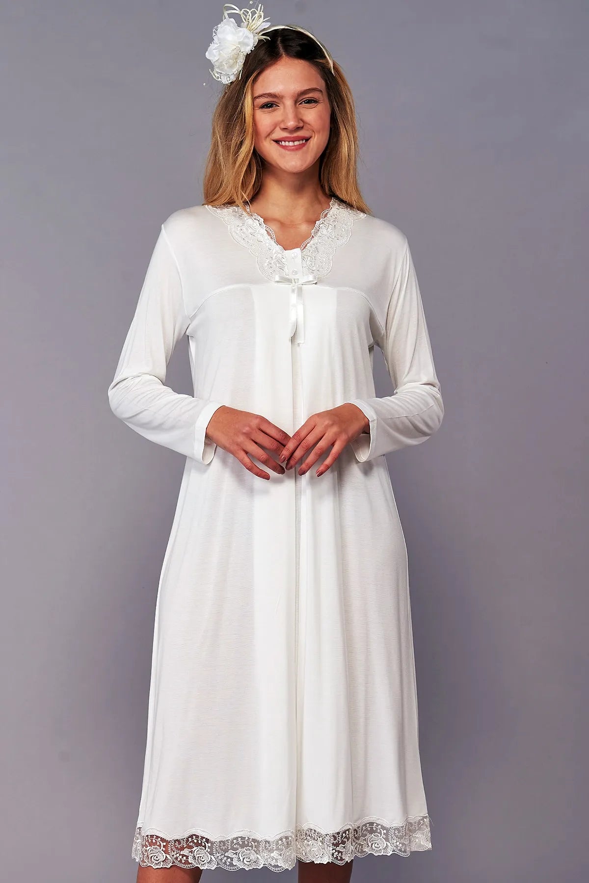 Lace Skirt Maternity & Nursing Nightgown Ecru - 4100