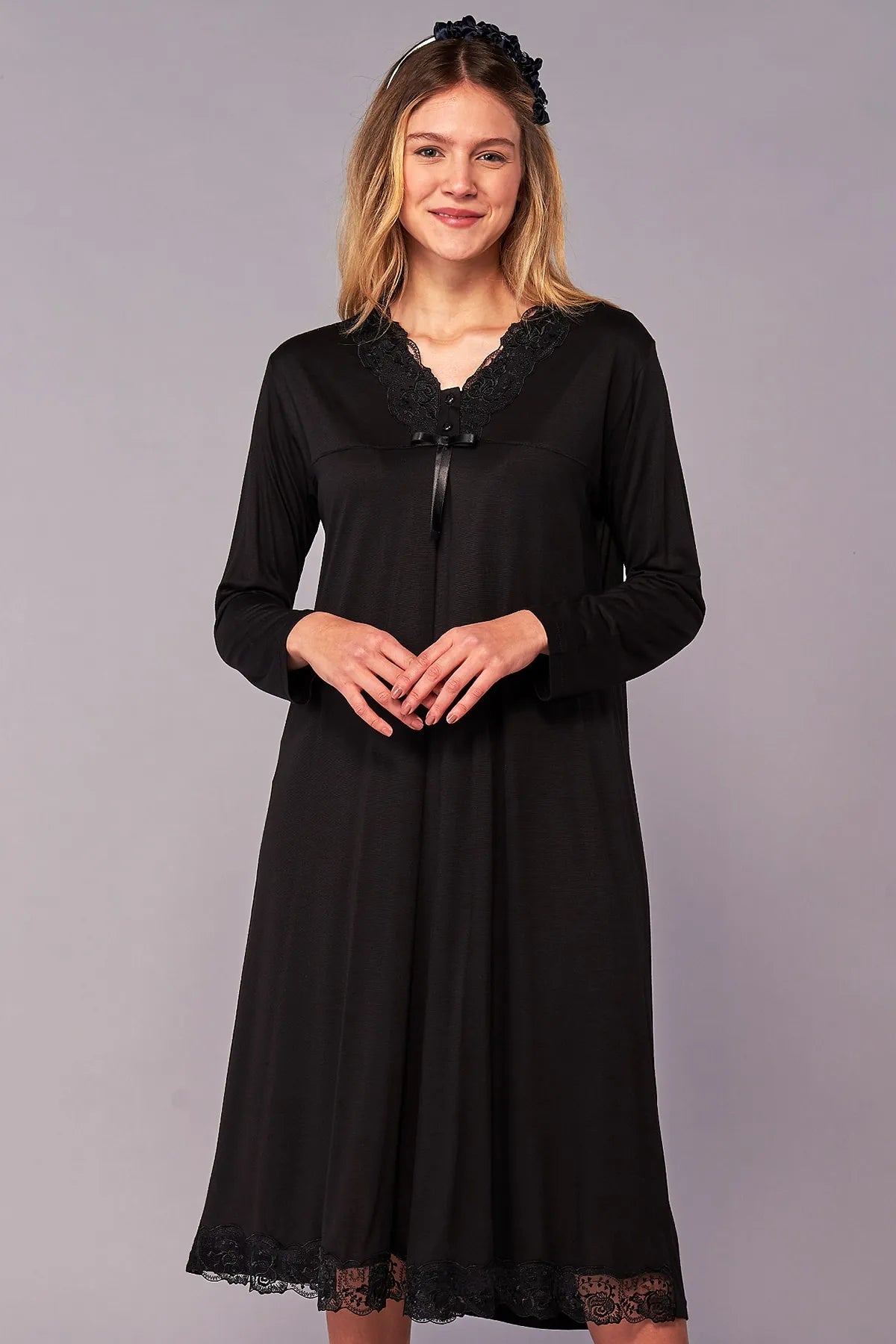 Lace Skirt Maternity & Nursing Nightgown Black - 4100