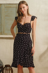 Polka Dot Women's Casual Outfit Black - 4227