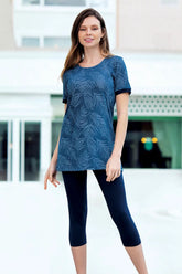 Crew Neck Women's Tight and Tunic Set Blue - 4247