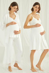 Lace Strappy 4 Pieces Maternity & Nursing Set Ecru - 433489