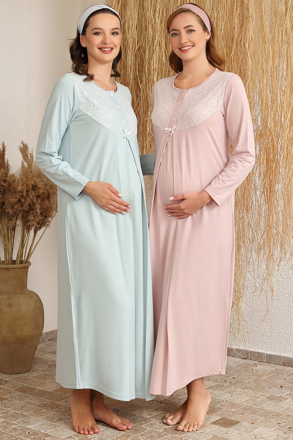 Lace Collar Maternity & Nursing Nightgown - 4418