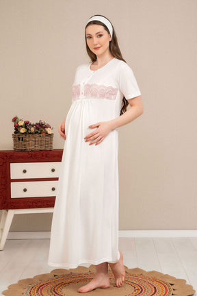 Guipure Maternity & Nursing Nightgown With Robe Dried Rose - 4506