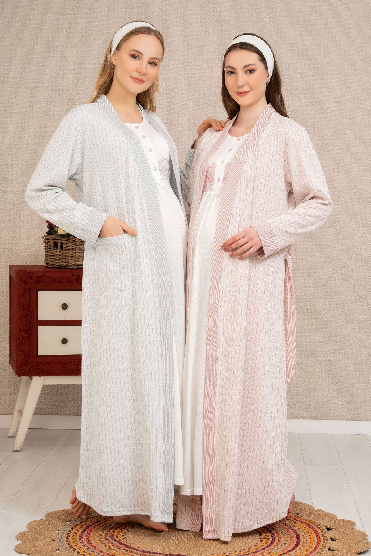 Guipure Maternity & Nursing Nightgown With Robe Dried Rose - 4506