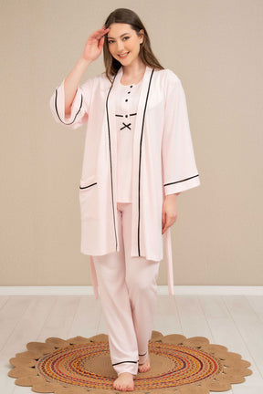 Strap 3-Pieces Maternity & Nursing Pajamas With Stripe Robe Powder - 4524