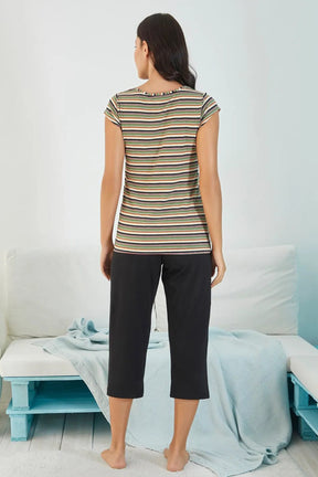 Striped Women's Capri Pajamas Patterned - 4802