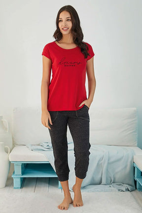 Melange Women's Capri Pajamas Red - 4817