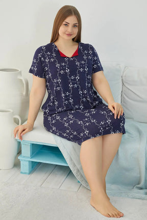 Patterned Plus Size Women's Dress Navy Blue - 4830