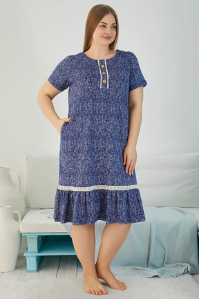 Pleated Plus Size Women's Dress Navy Blue - 4833
