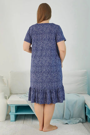 Pleated Plus Size Women's Dress Navy Blue - 4833