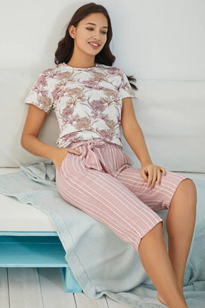 Flowery Women's Capri Pajamas Dried Rose - 4834