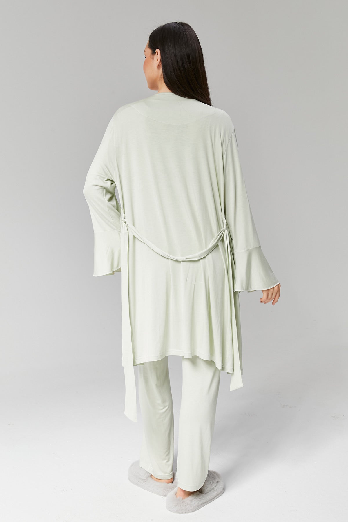 Double Breasted 3-Pieces Maternity & Nursing Pajamas With Robe Mint - 502