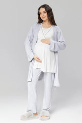 Bias Double Breasted 3-Pieces Maternity & Nursing Pajamas With Robe Ecru - 503