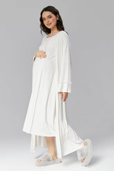 Lace Detailed Maternity & Nursing Nightgown With Robe Ecru - 507