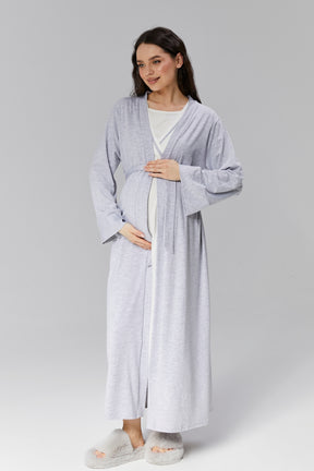 Bias Double Breasted Maternity & Nursing Nightgown With Robe Grey - 511