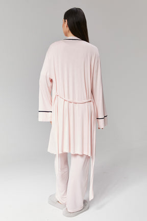 Striped Double Breasted 3-Pieces Maternity & Nursing Pajamas With Robe Pink - 517