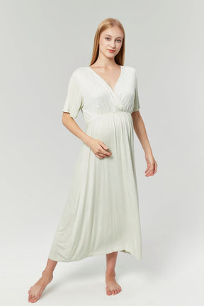 Lace Collar Double Breasted Maternity & Nursing Nightgown With Flywheel Arm Robe Mint - 525