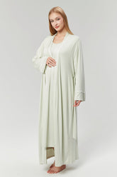 Striped Double Breasted Maternity & Nursing Nightgown With Robe Mint - 528