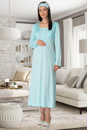 Lace Collar 4 Pieces Maternity & Nursing Set Turquoise - 5355