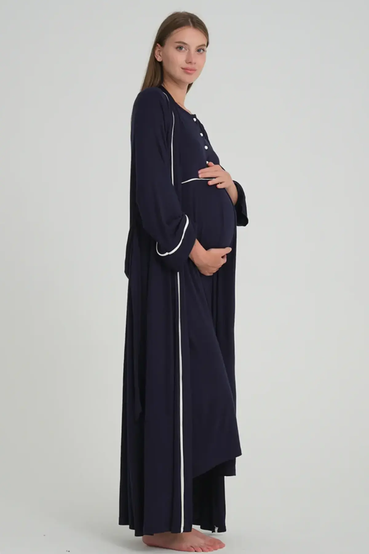 Bias Maternity-Nursing Nightgown & Robe Set Navy Blue - 535