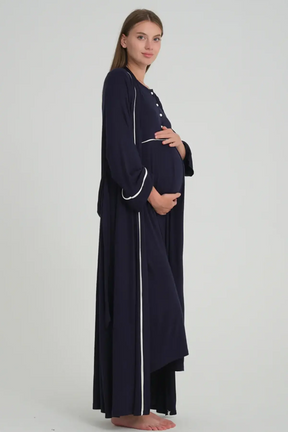 Bias Maternity-Nursing Nightgown & Robe Set Navy Blue - 535