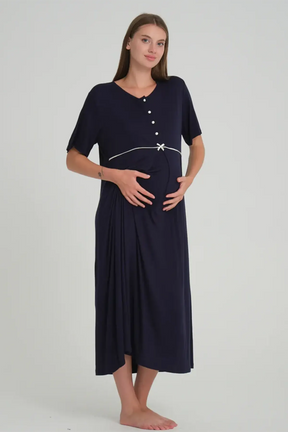 Bias Maternity-Nursing Nightgown & Robe Set Navy Blue - 535