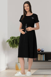 Breastfeeding Maternity & Nursing Nightgown Black - 5427