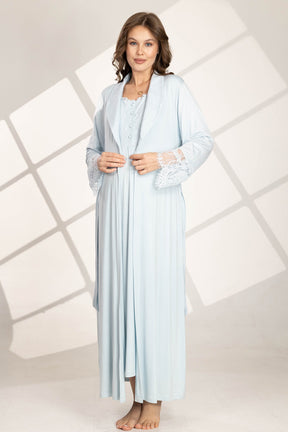 Lace Sleeve Maternity-Nursing Nightgown & Robe Set Blue - 561