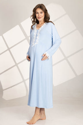 Lace Detailed 4-Piece Maternity-Nursing Set Blue - 566