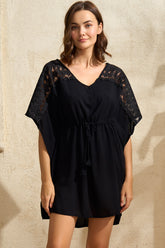 Lace Shoulder Women's Casual Outfit Black - 5760