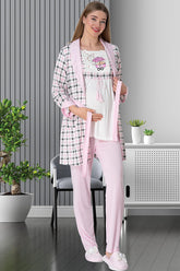 Baby 3-Piece Maternity-Nursing Pajamas & Plaid Robe Set Pink - 5802