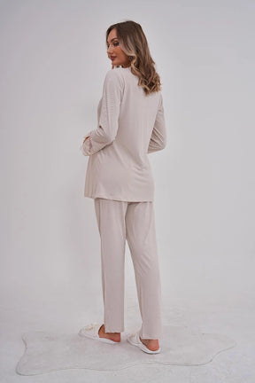 Lace Collar Maternity & Nursing Pajamas Coffee - 5808