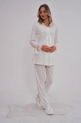 Lace Collar Maternity & Nursing Pajamas Ecru - 5808