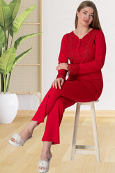 Guipure Maternity & Nursing Pajamas Red - 5815