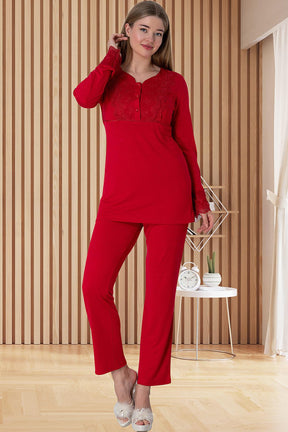 Guipure Maternity & Nursing Pajamas Red - 5815