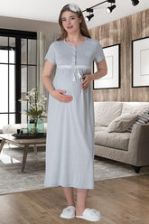 Bow Maternity & Nursing Nightgown Grey - 6012