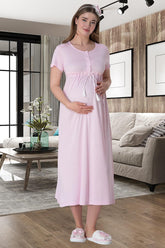 Bow Maternity & Nursing Nightgown Pink - 6012