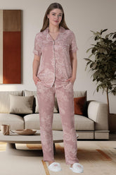 Flower Patterned Maternity & Nursing Pajamas Powder - 6014
