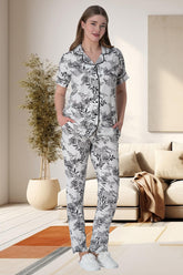 Flower Pattern Maternity & Nursing Pajamas Ecru - 6015