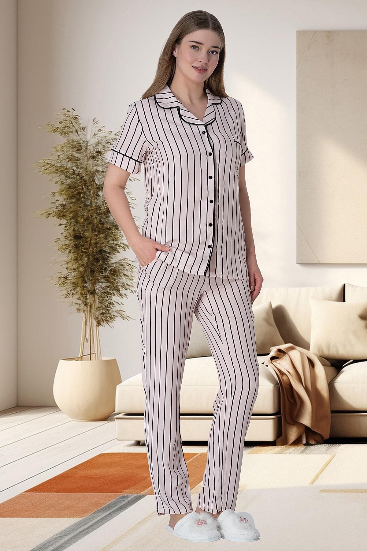Striped Maternity & Nursing Pajamas Pink - 6016