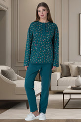 Flowery Plus Size Maternity & Nursing Pajamas Green - 6017