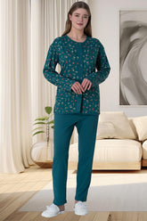 Flower Patterned Plus Size Maternity & Nursing Pajamas Green - 6018