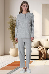 Flowery Plus Size Maternity & Nursing Pajamas Grey - 6021