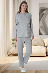 Flowery Front Buttoned Plus Size Maternity & Nursing Pajamas Grey - 6022