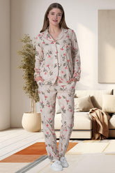 Flowery Plus Size Maternity & Nursing Pajamas Powder - 6023