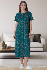 Flowery Plus Size Maternity & Nursing Nightgown Green - 6024