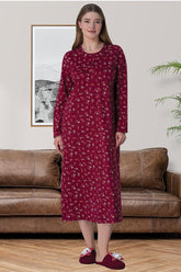 Flowery Plus Size Maternity & Nursing Nightgown Claret Red - 6025