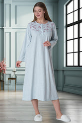 Patterned Plus Size Maternity & Nursing Nightgown Blue - 6026