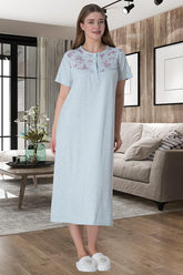 Patterned Plus Size Maternity & Nursing Nightgown Blue - 6027